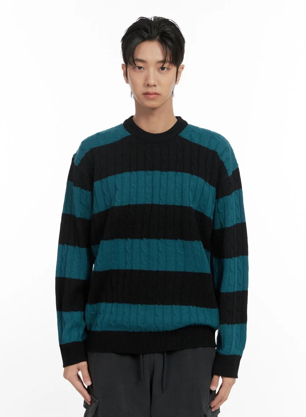 Men's Stripe Cable Knit Sweater ID413