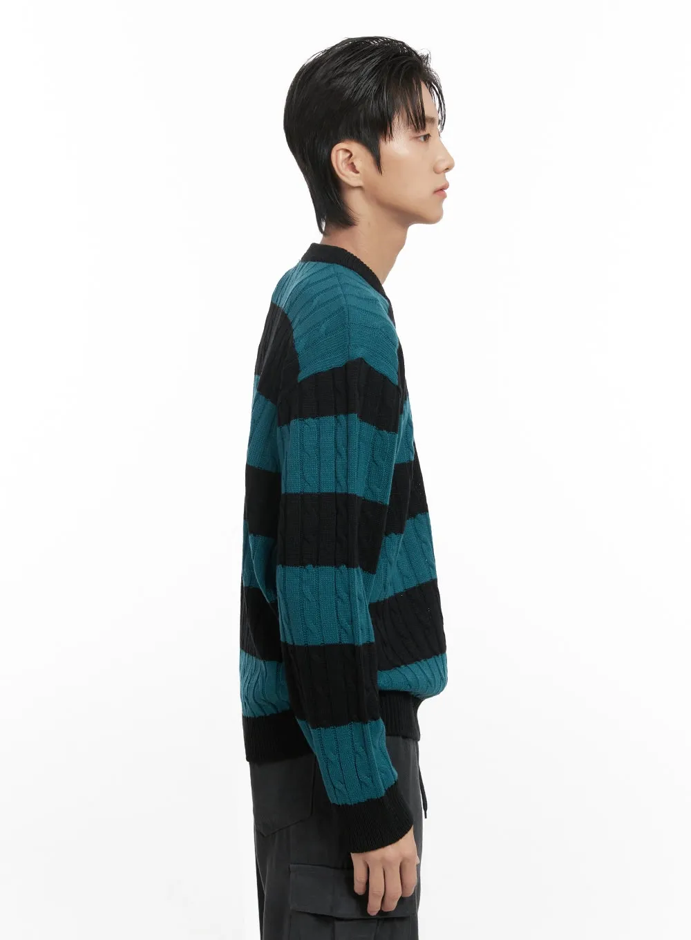 Men's Stripe Cable Knit Sweater ID413