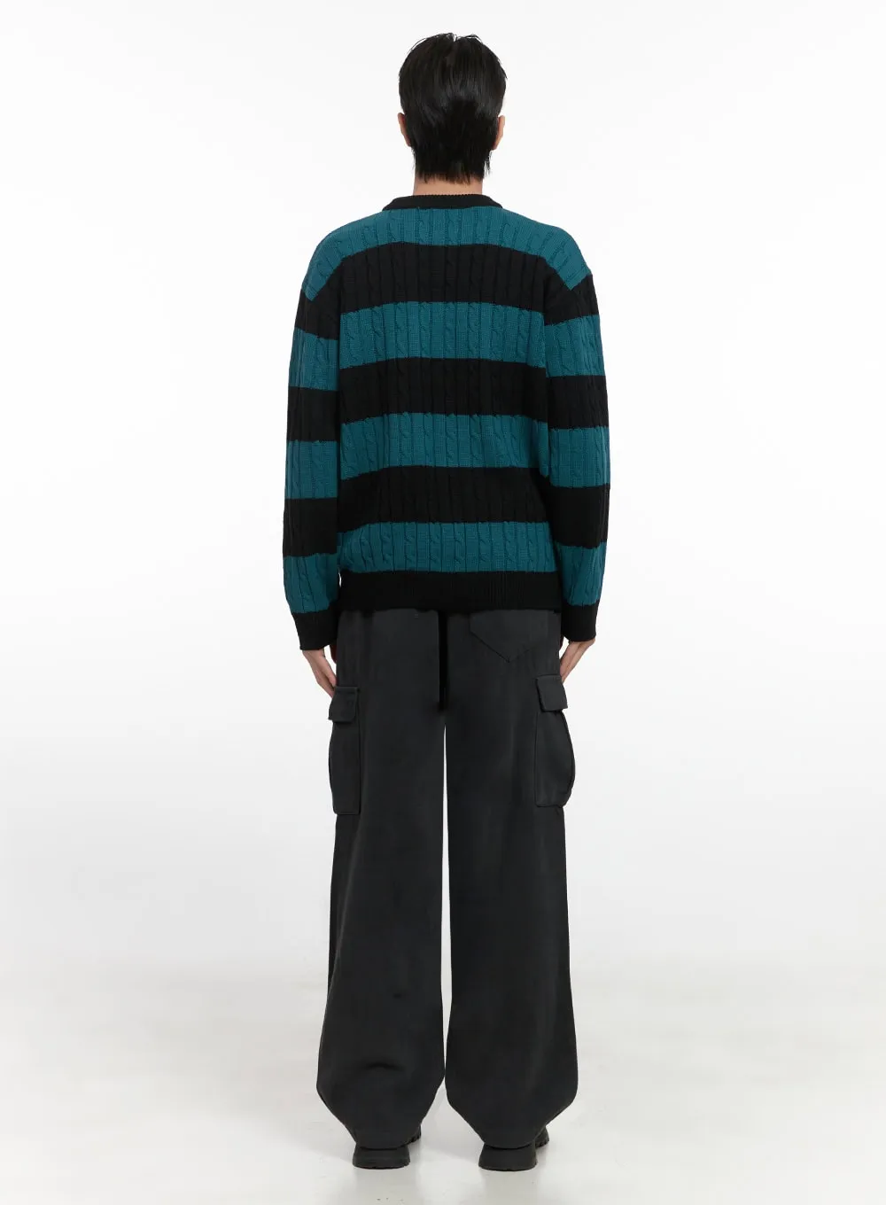 Men's Stripe Cable Knit Sweater ID413