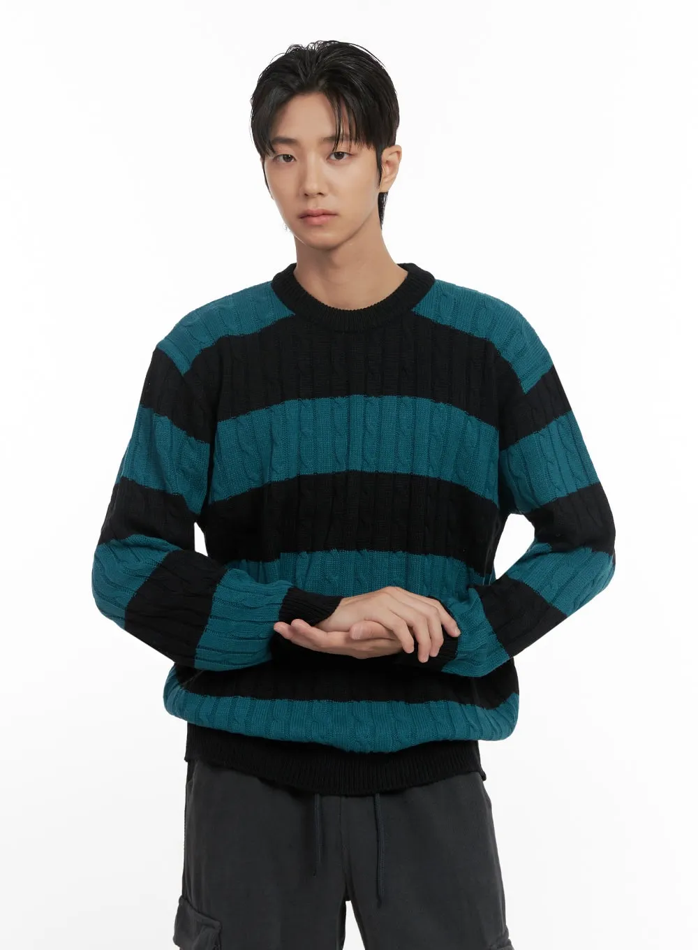 Men's Stripe Cable Knit Sweater ID413