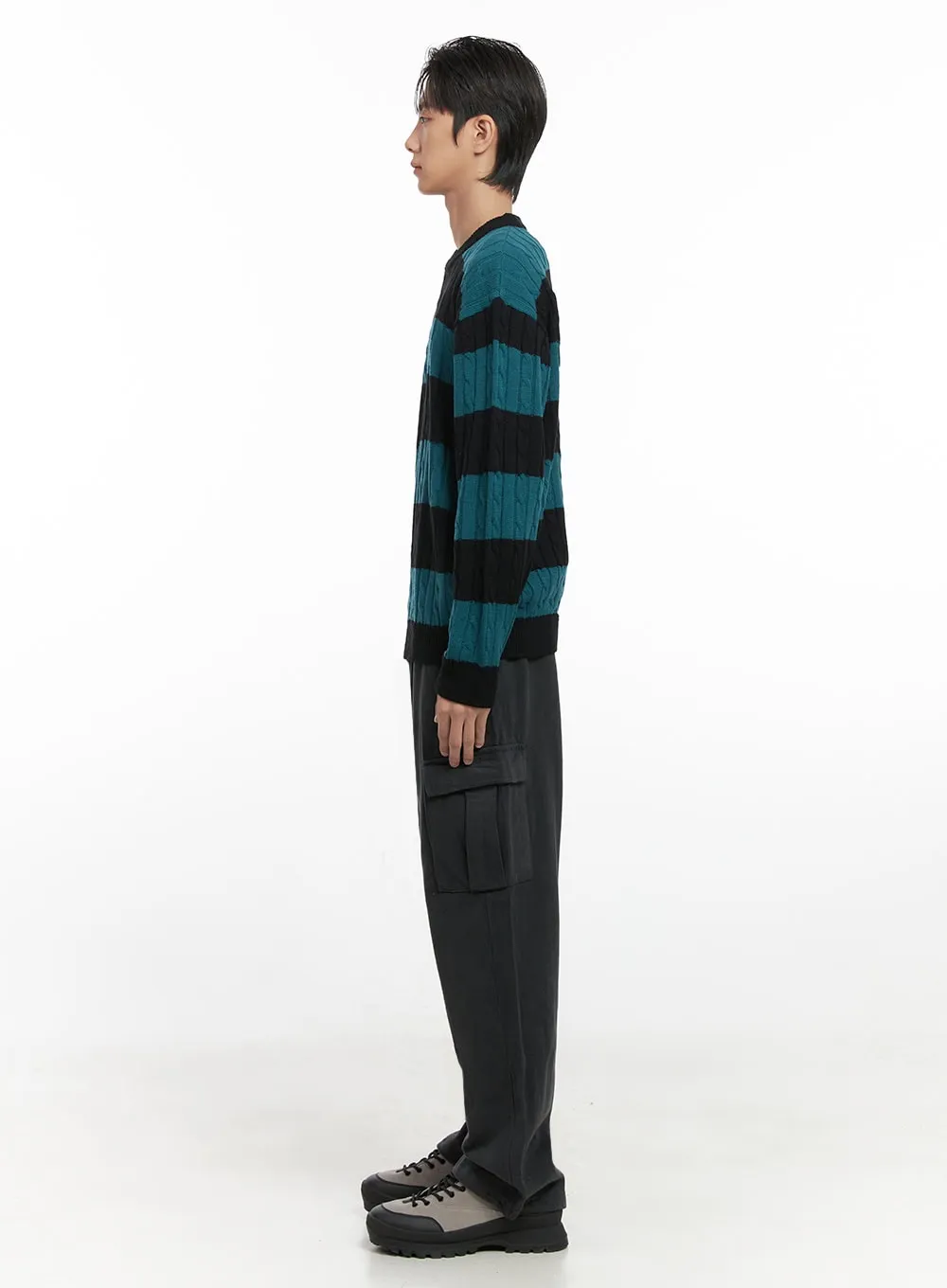 Men's Stripe Cable Knit Sweater ID413