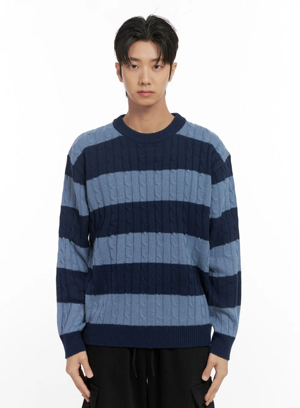 Men's Stripe Cable Knit Sweater ID413