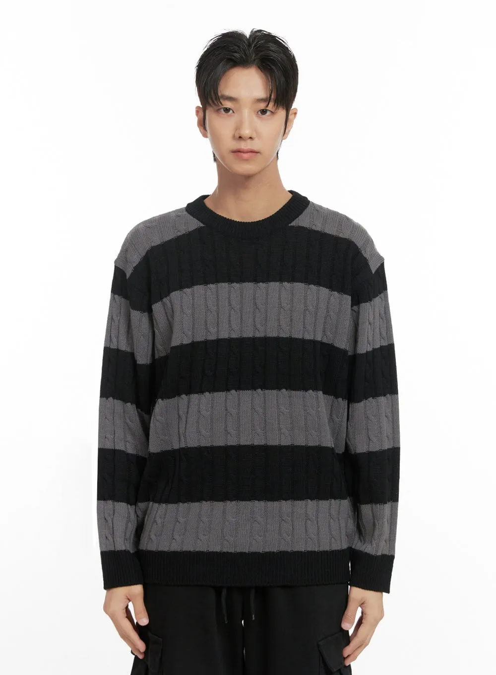 Men's Stripe Cable Knit Sweater ID413