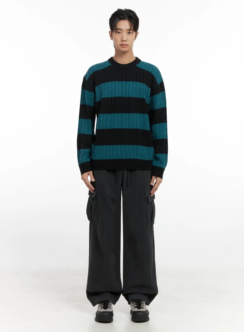 Men's Stripe Cable Knit Sweater ID413