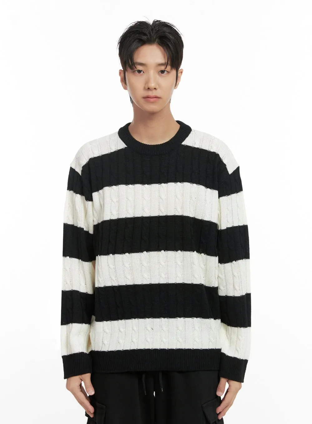 Men's Stripe Cable Knit Sweater ID413