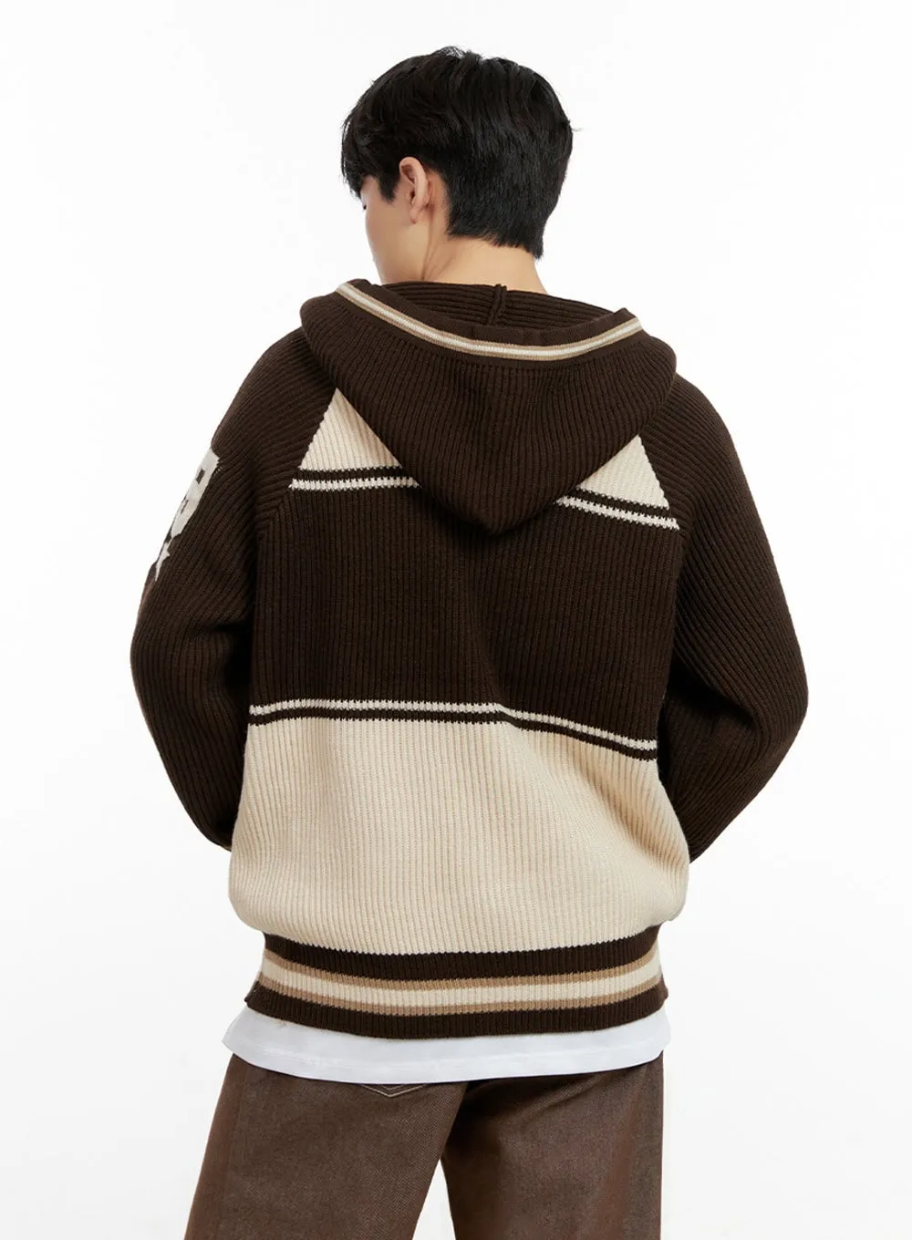 Men's Zip-Up Acrylic Hooded Sweater IN422