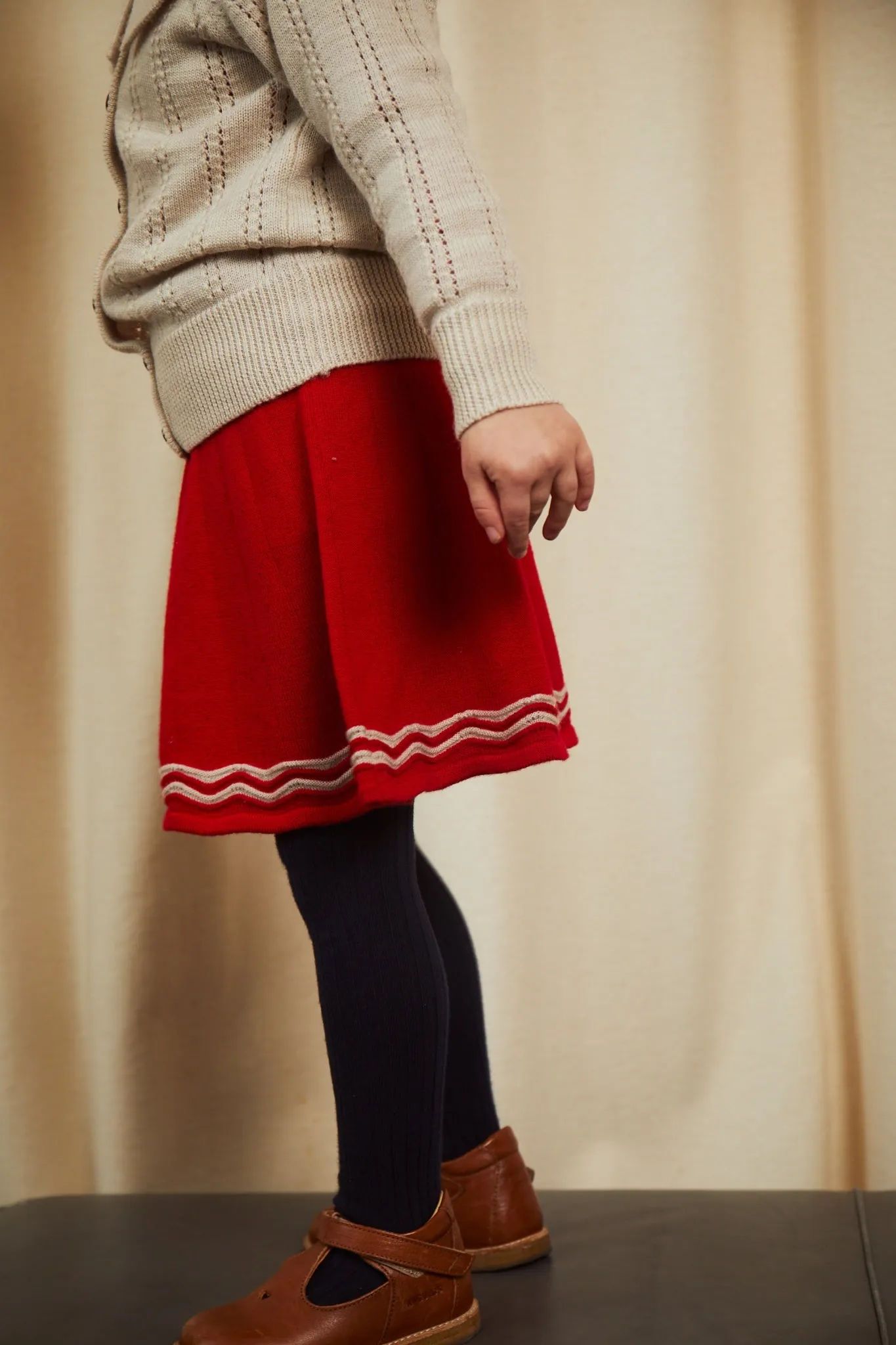 MERINO LT. KNITTED TENNIS SKIRT - RED/PALE CREAM MEL COMBI