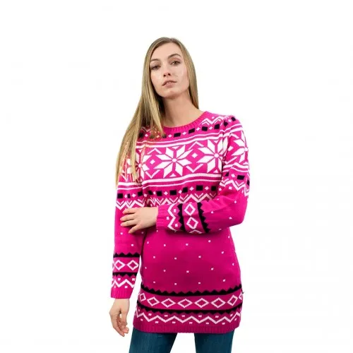 Miss Lulu Pink Christmas Jumper - Snowflake Pattern, Medium - Festive Winter Apparel