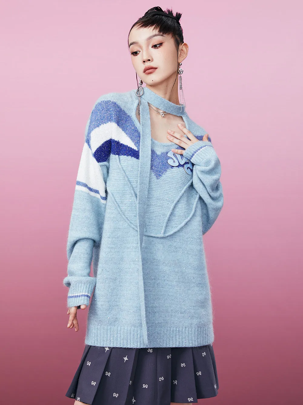 MUKZIN M Super Mark Scarf Linked Sweater