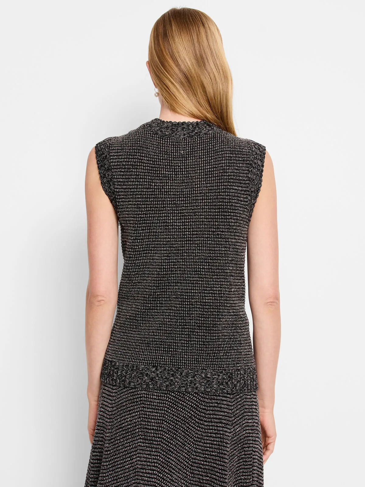 NIC ZOE F241145 Pixel Knit Vest in Neutral Multi