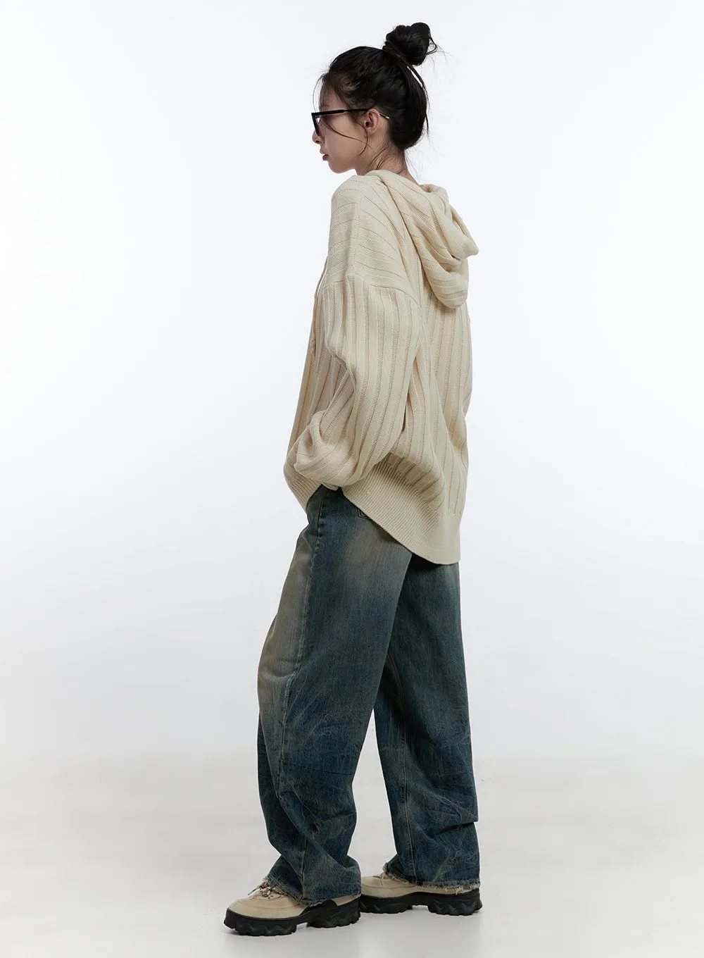Oversize Ribbed Hooded Sweater CJ522