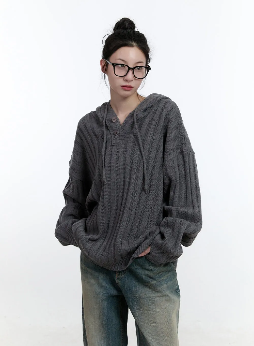 Oversize Ribbed Hooded Sweater CJ522