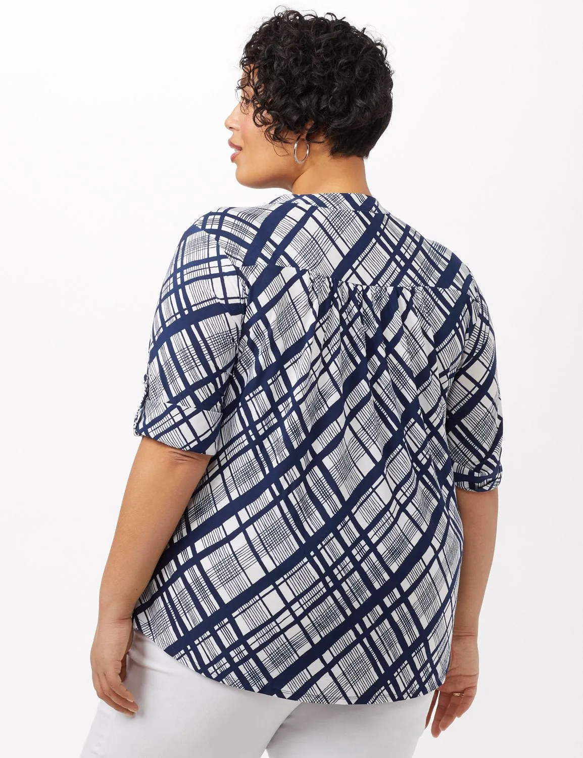 Plaid Knit Popover Top