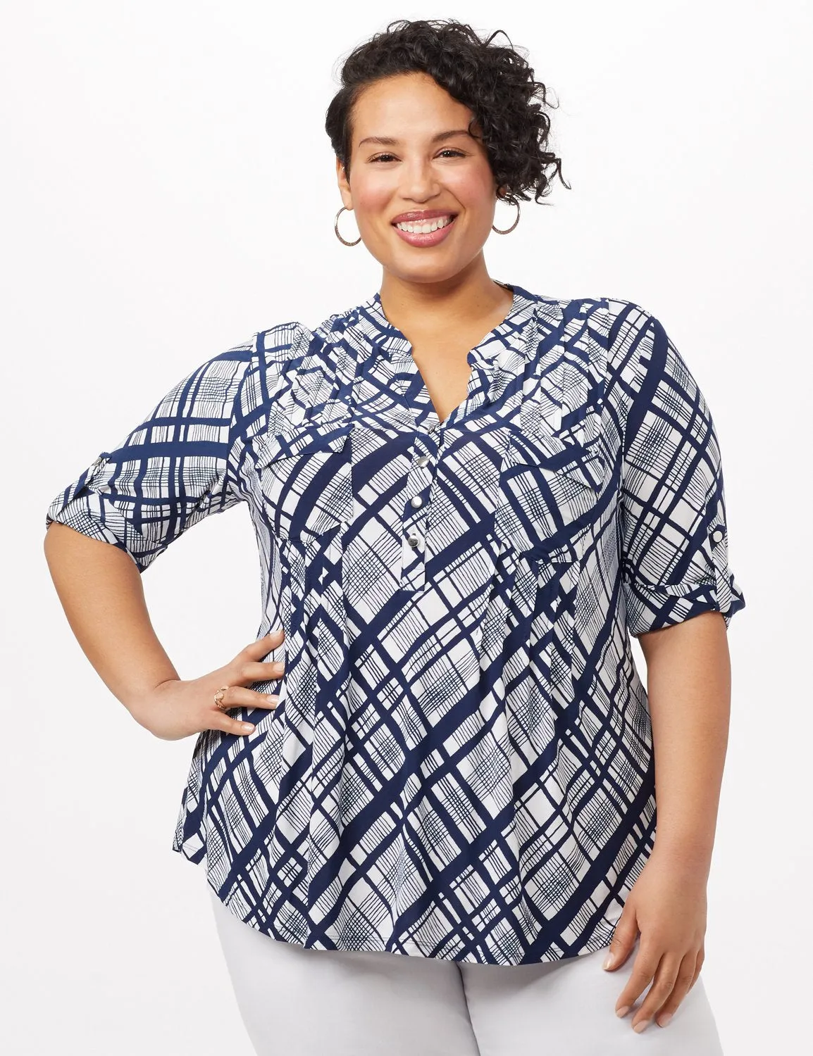 Plaid Knit Popover Top