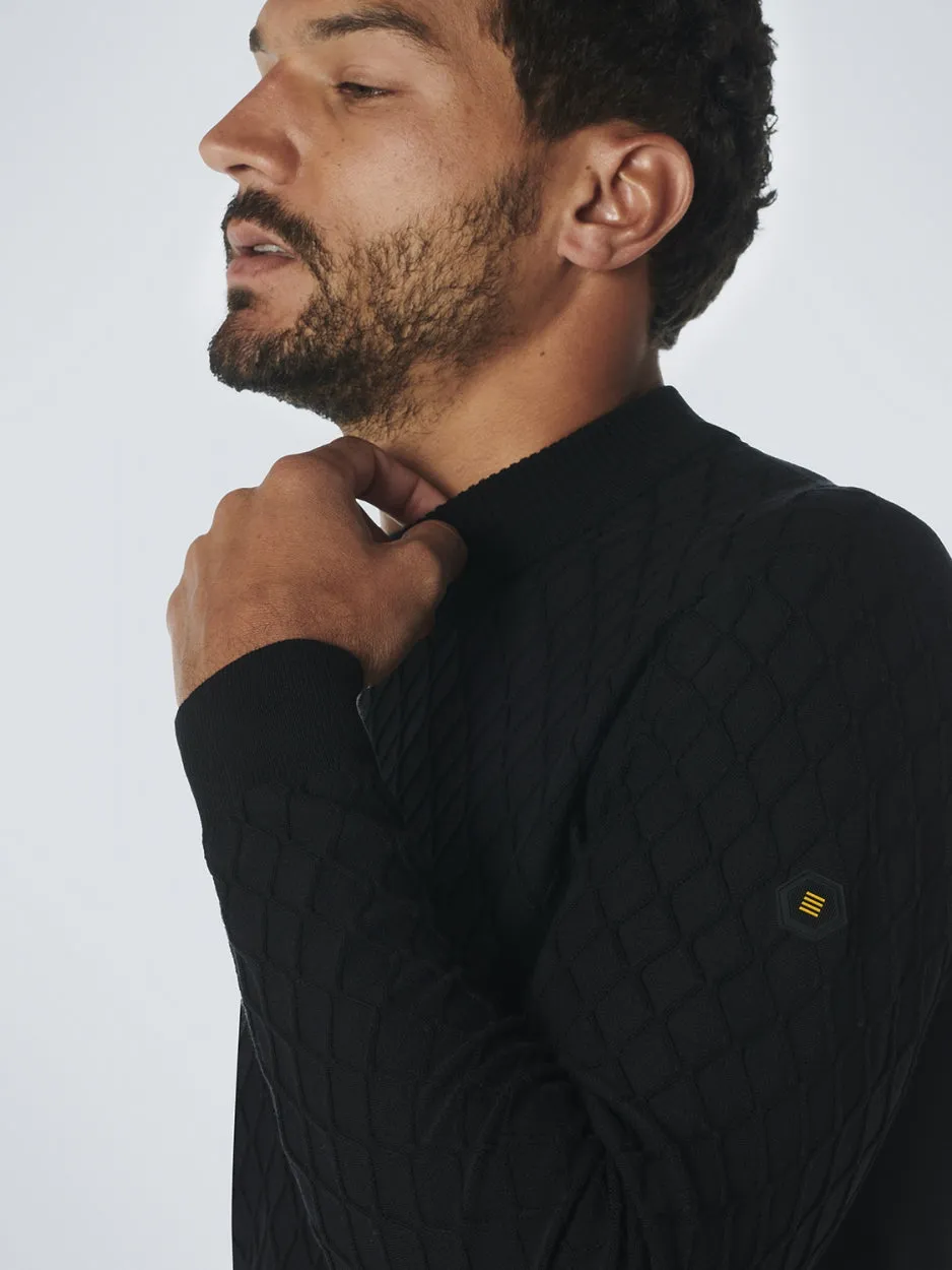 Pullover Crewneck Jacquard Mix Knit Solid | Black