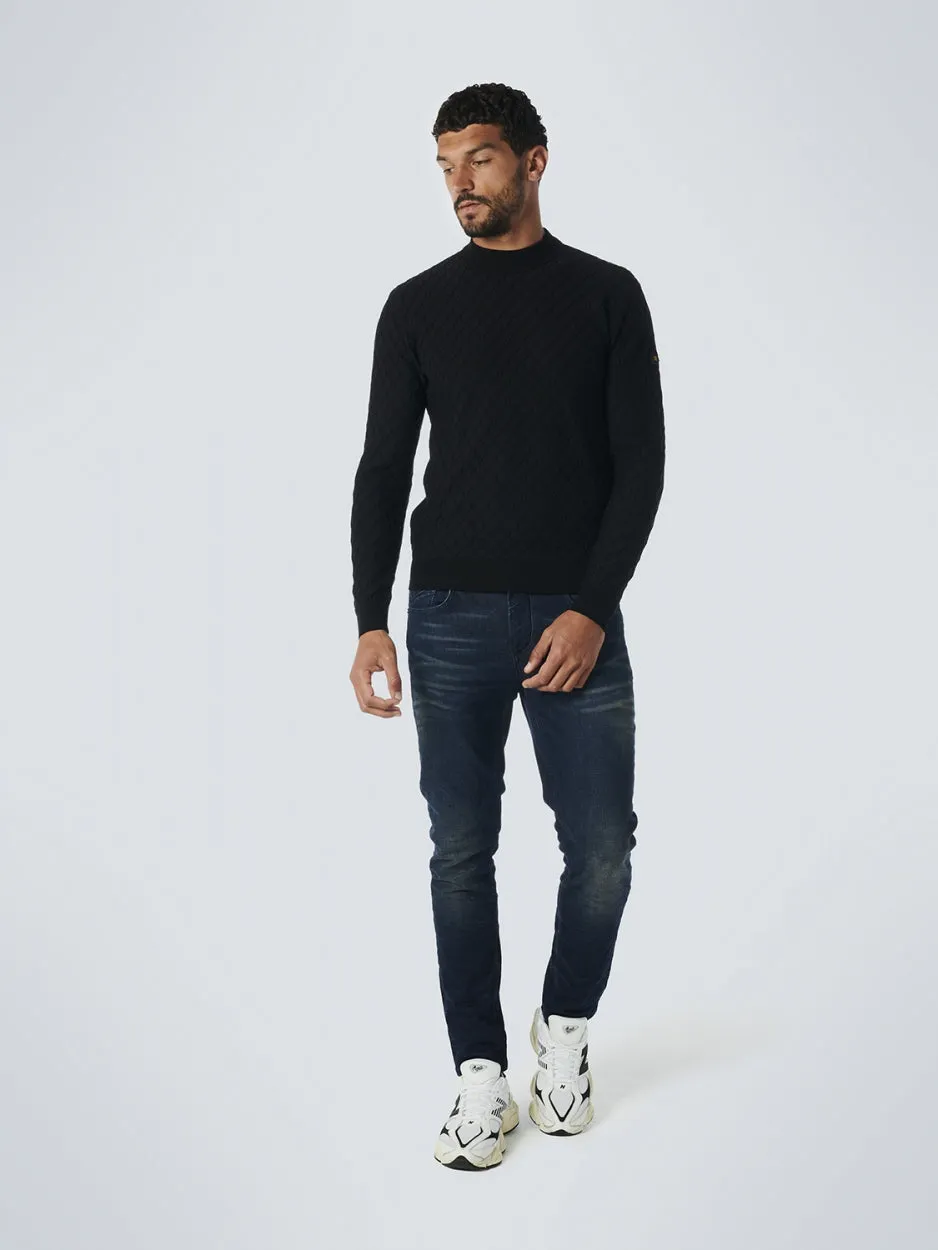 Pullover Crewneck Jacquard Mix Knit Solid | Black