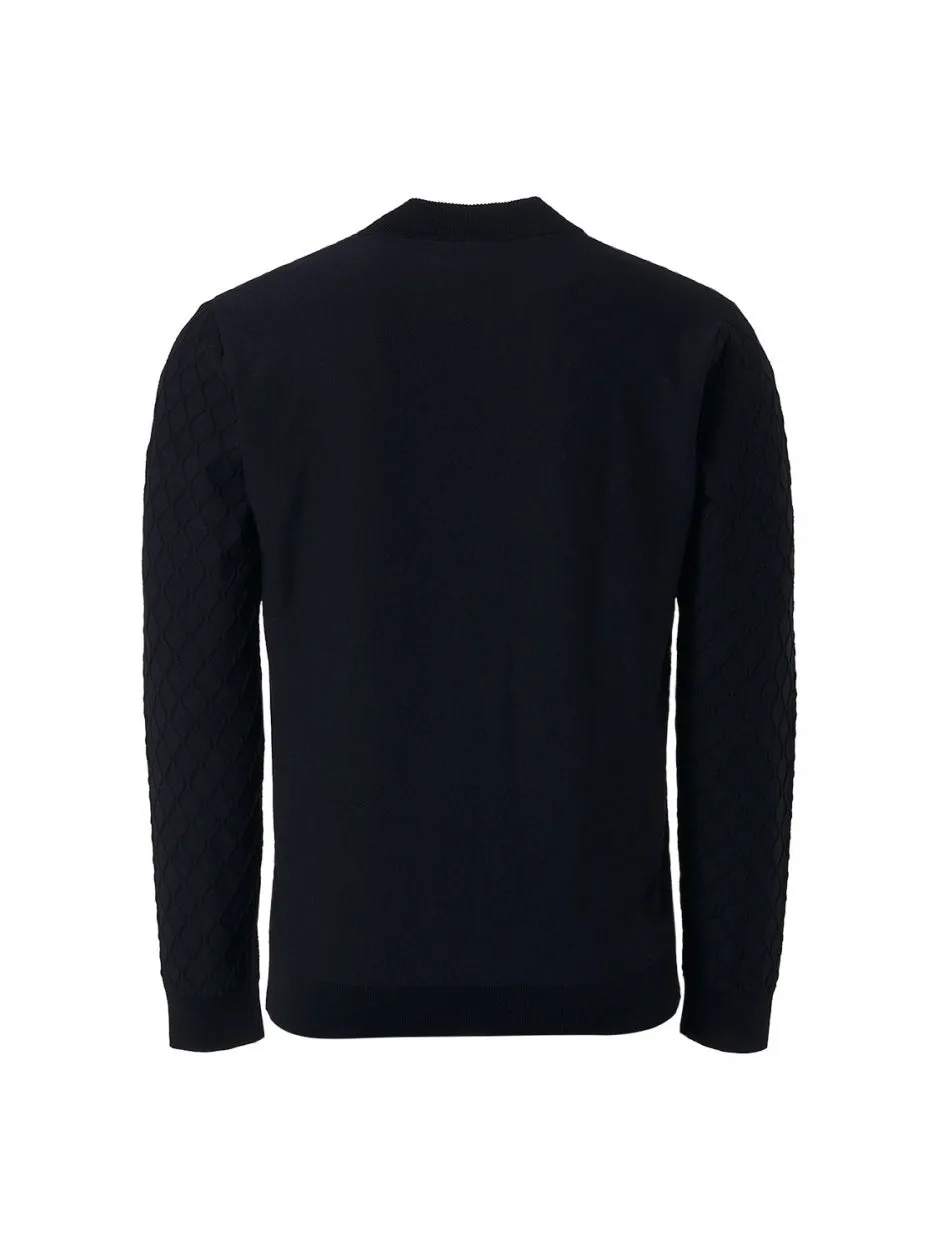 Pullover Crewneck Jacquard Mix Knit Solid | Black