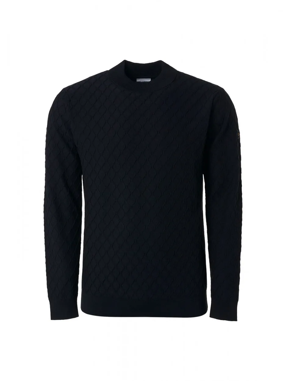 Pullover Crewneck Jacquard Mix Knit Solid | Black