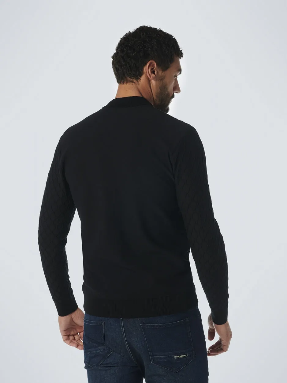 Pullover Crewneck Jacquard Mix Knit Solid | Black