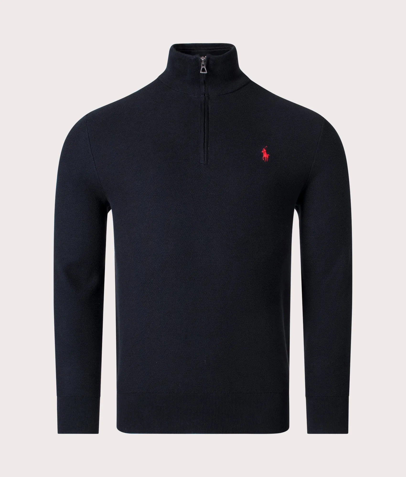 Quarter Zip Contrast Logo Knit