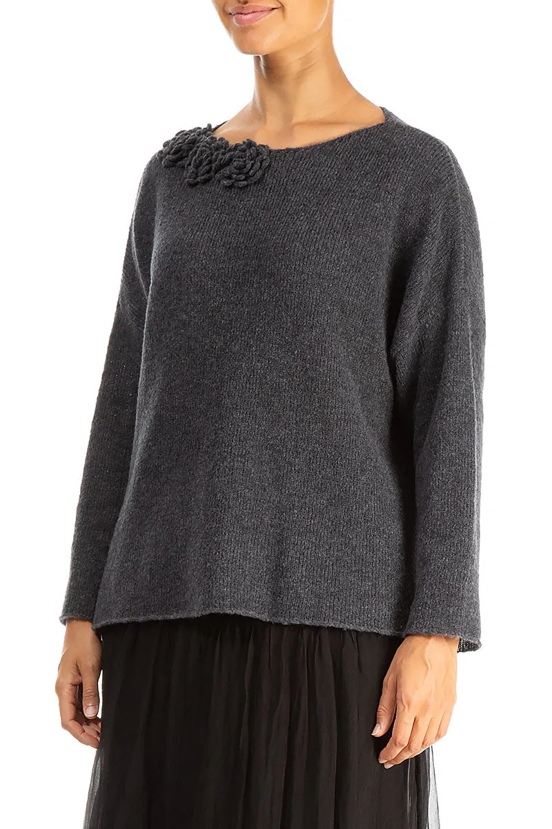 Rosette Dark Grey Wool Sweater