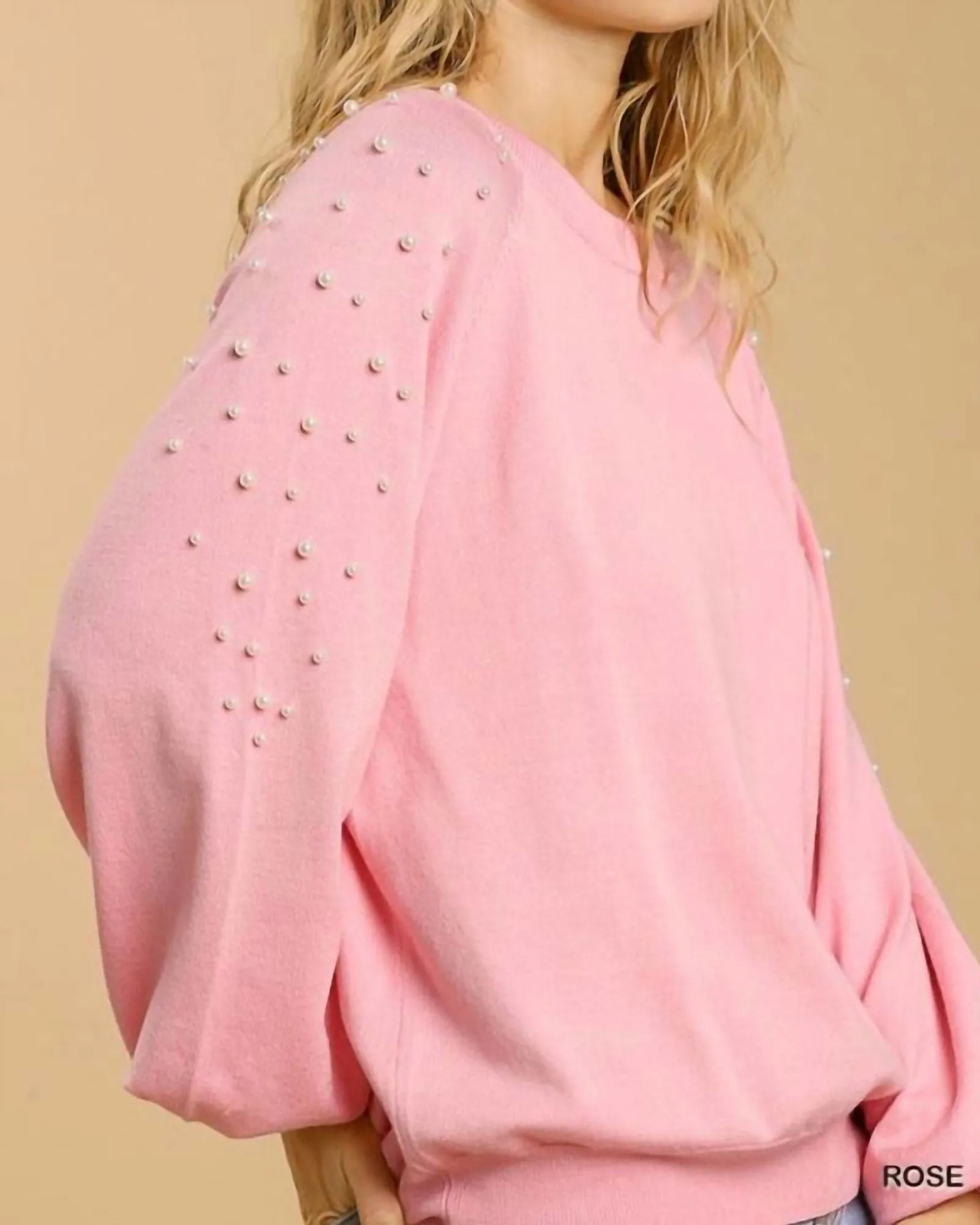 Round Neck Pullover Sweater in Rose | Rose