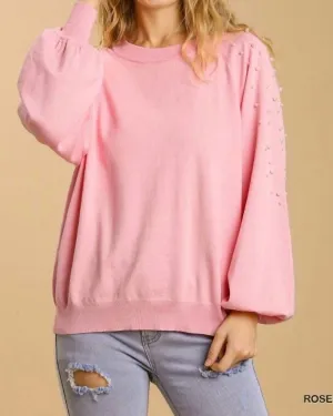 Round Neck Pullover Sweater in Rose | Rose