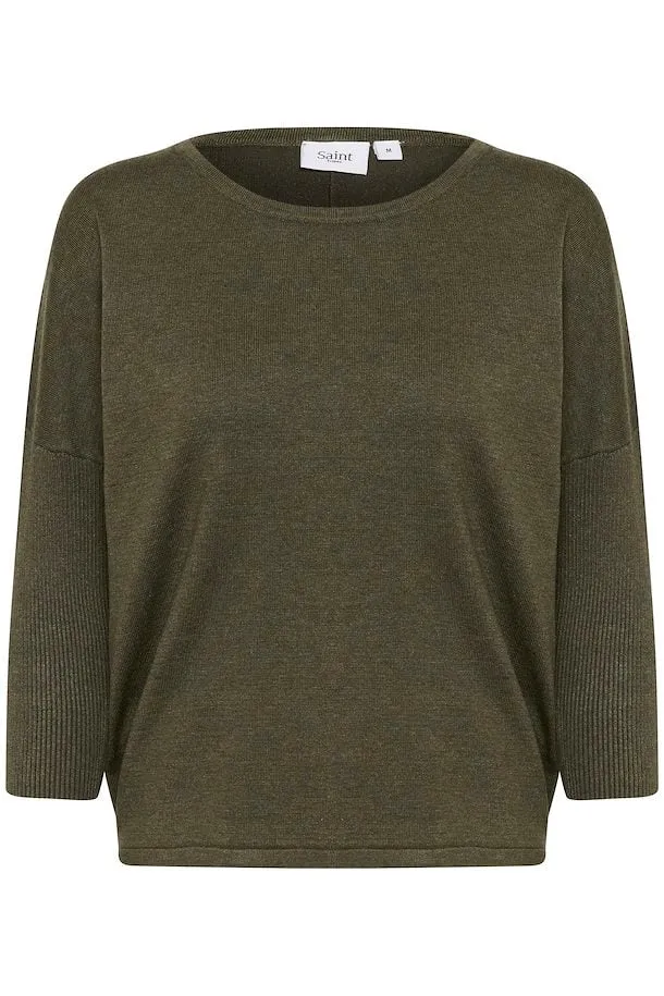 Saint Tropez Mila Roundneck Pullover in Army Green Melenge