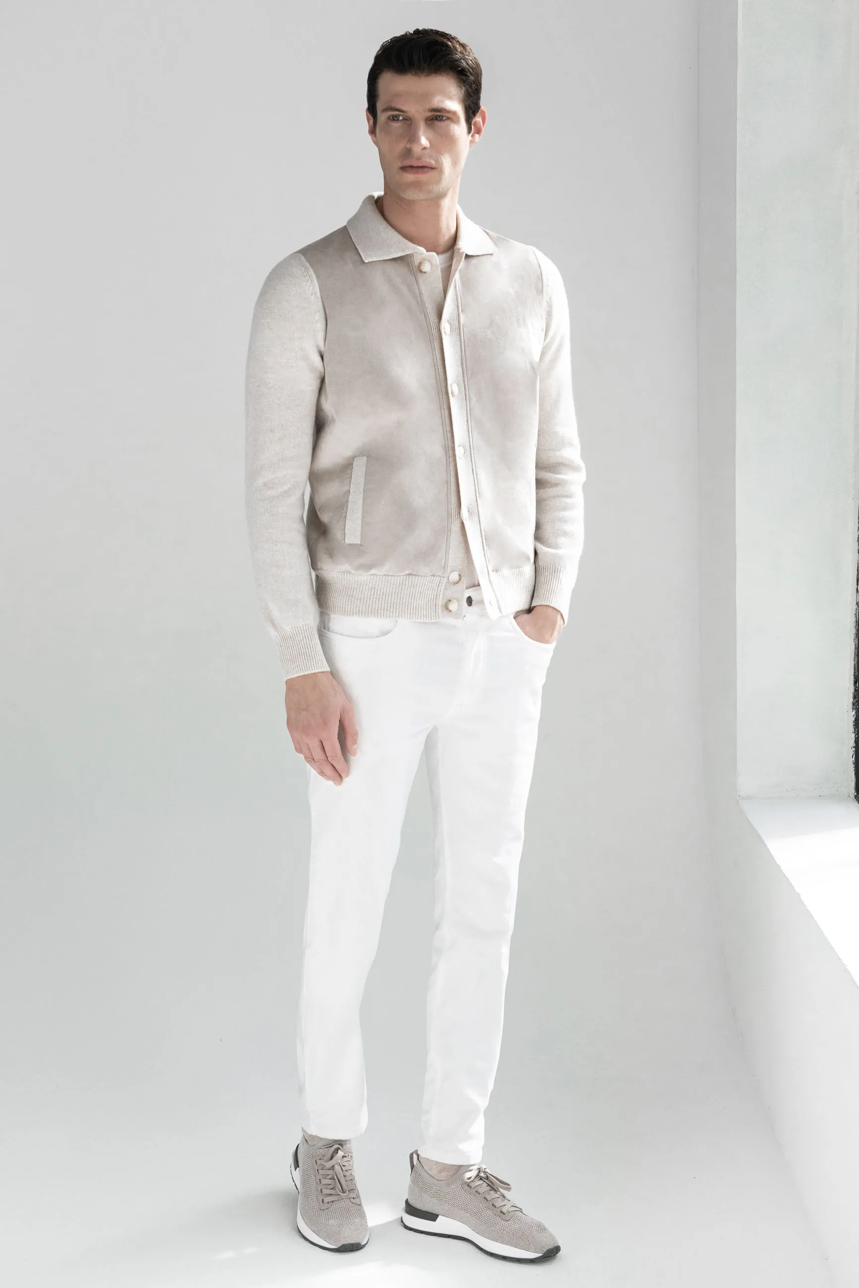 Sand alcantara polo shirt - Made in Italy