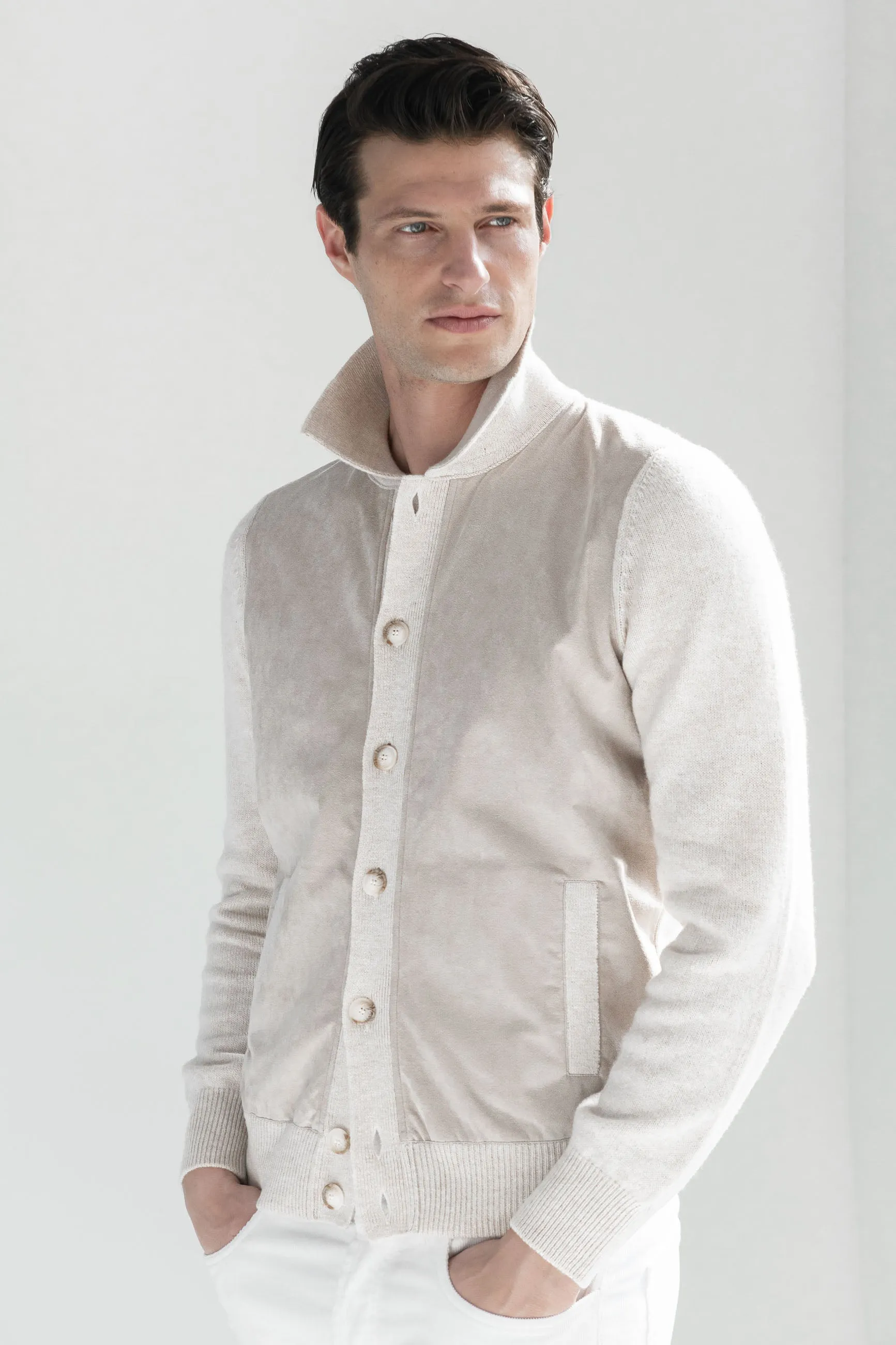 Sand alcantara polo shirt - Made in Italy