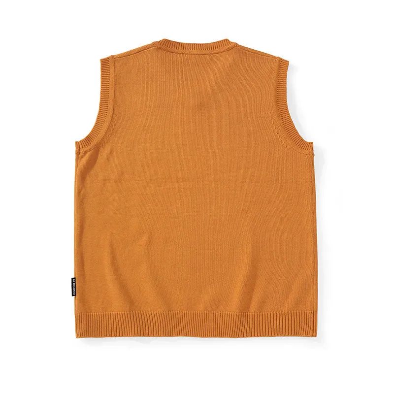 Simple wind big tooth monster bear jacquard V-neck sleeveless solid color vest sweater
