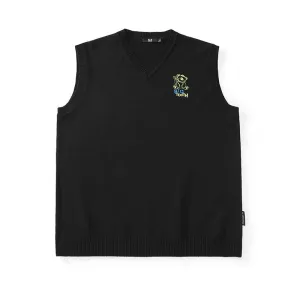 Simple wind big tooth monster bear jacquard V-neck sleeveless solid color vest sweater