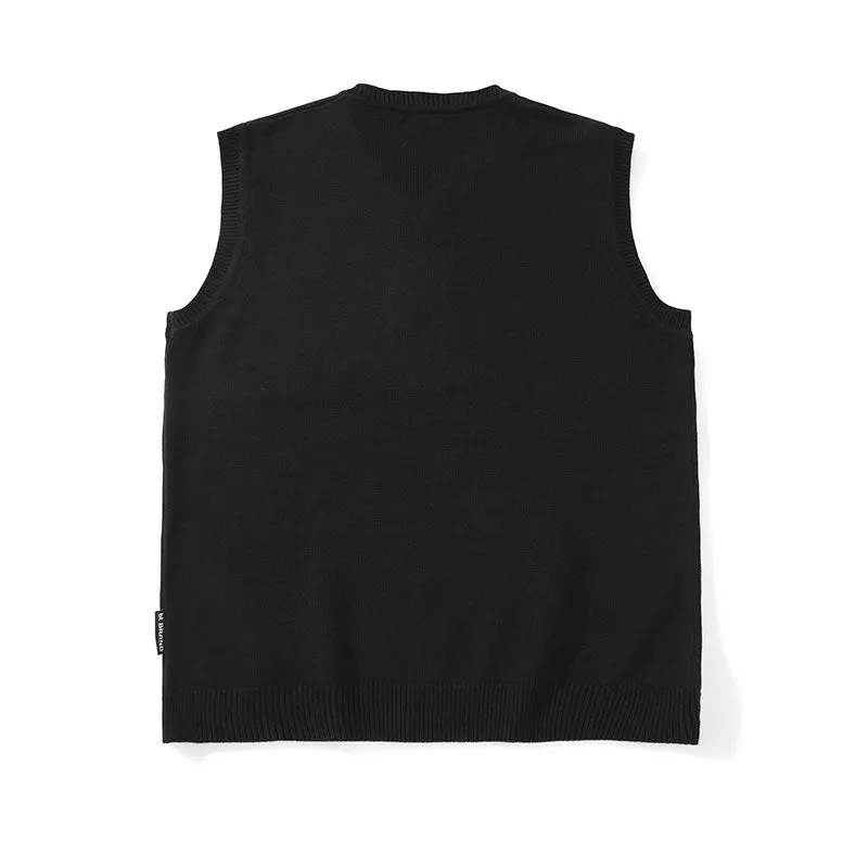 Simple wind big tooth monster bear jacquard V-neck sleeveless solid color vest sweater