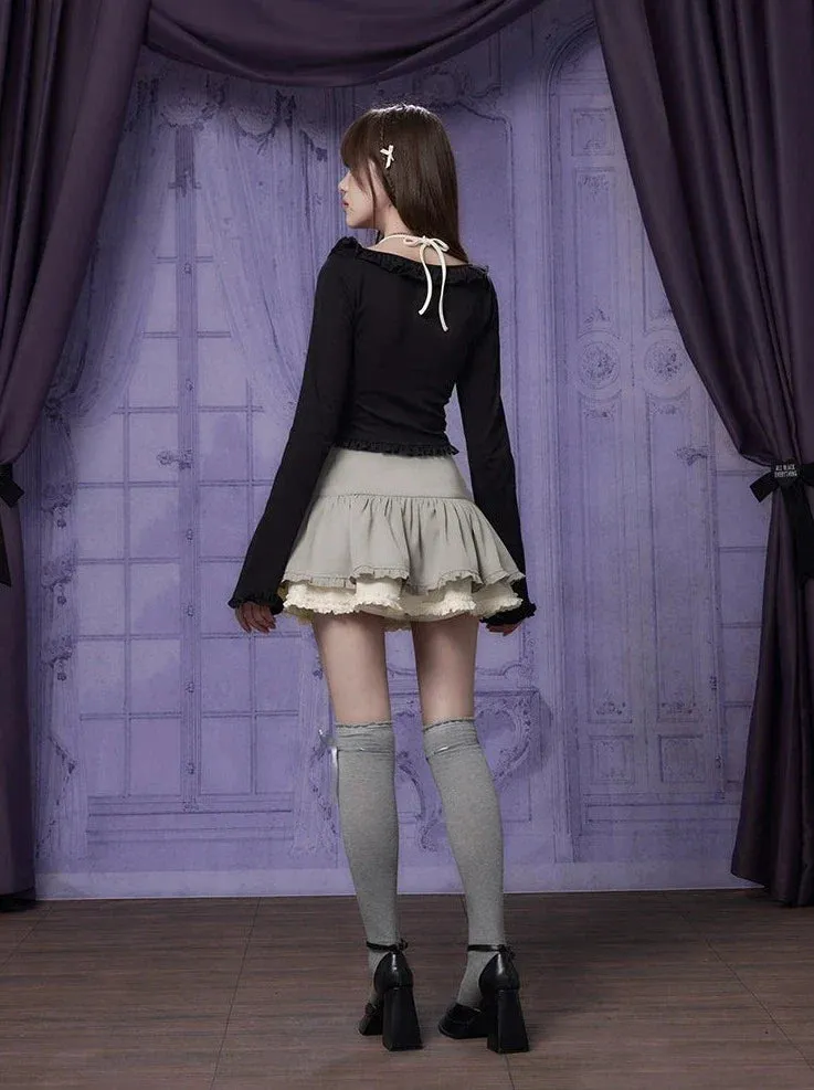 Slit Ruffle Ribbon Skirt