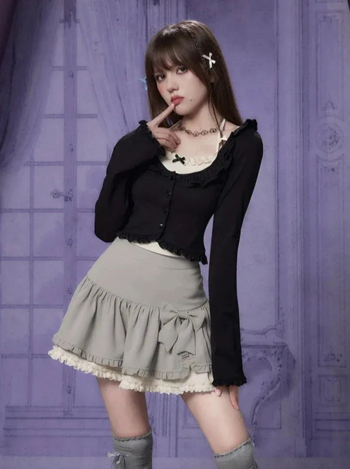 Slit Ruffle Ribbon Skirt