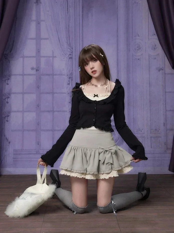 Slit Ruffle Ribbon Skirt