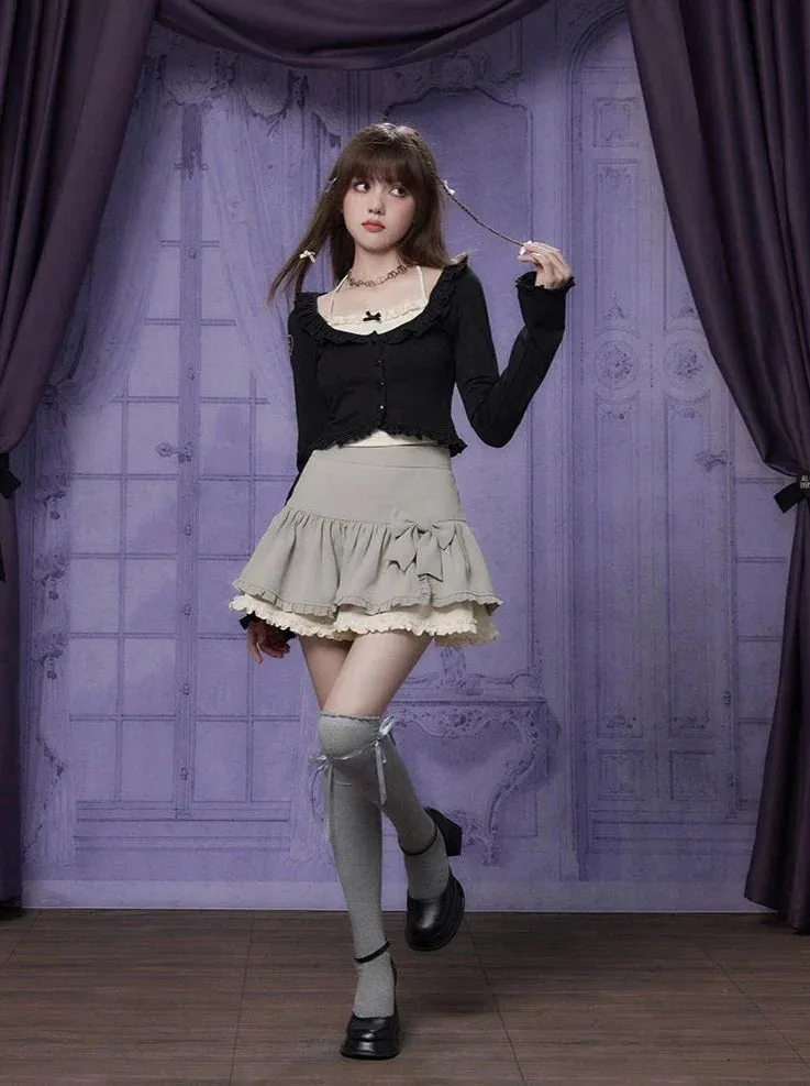 Slit Ruffle Ribbon Skirt
