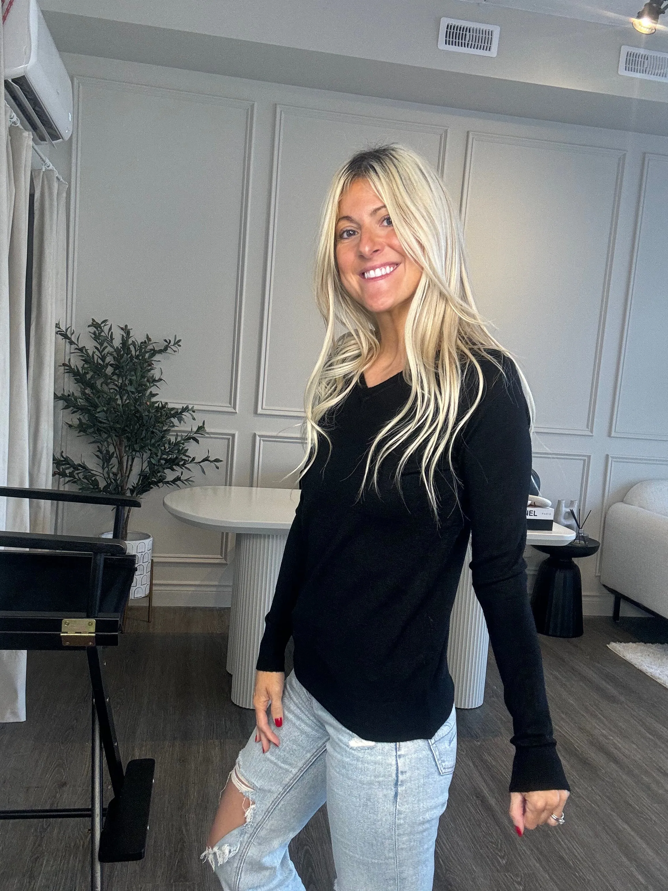 Soft Telia Black Fitted V Neck Sweater
