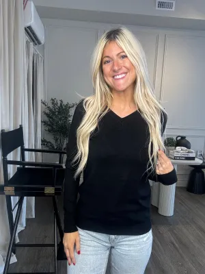 Soft Telia Black Fitted V Neck Sweater