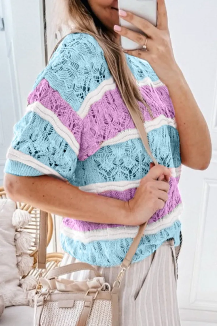 Stripe Colorblock Crochet Sweater