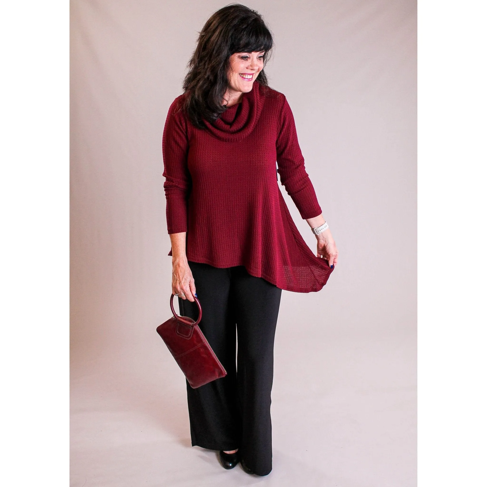 Sympli Angle Cowl Neck Waffle Sweater