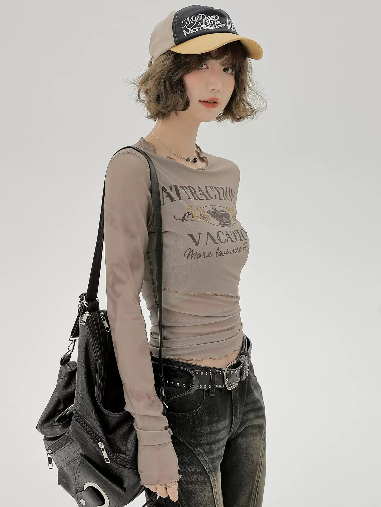 T Long Retro Print Sheer Ruffle American