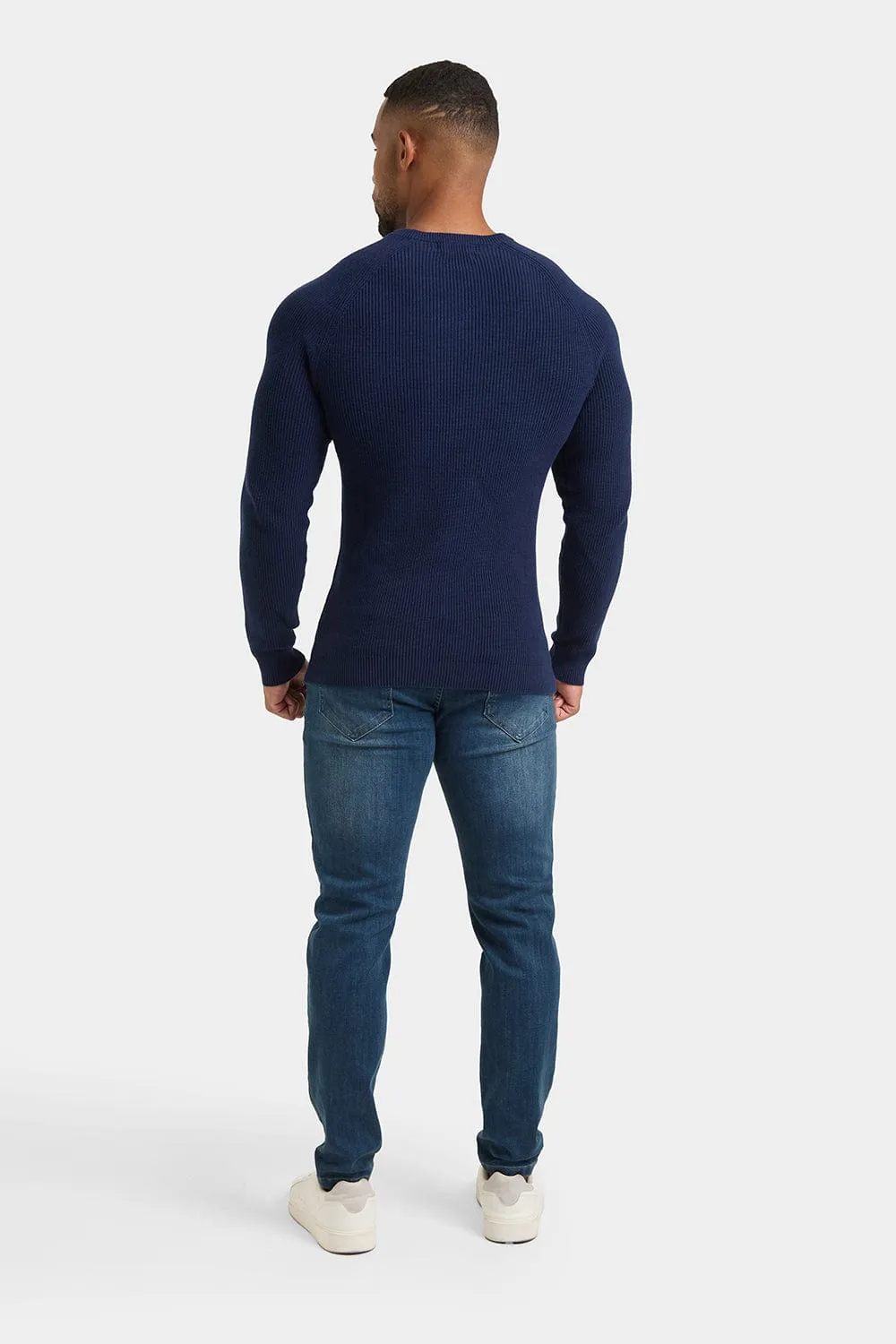 Textured Cotton Crew Neck in Navy