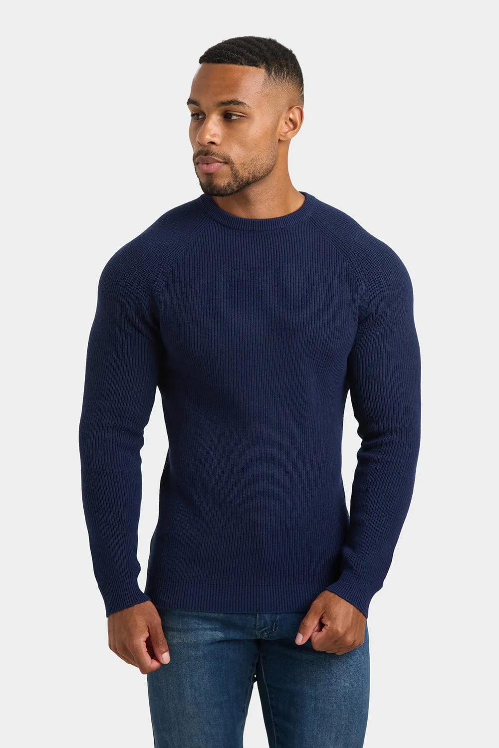 Textured Cotton Crew Neck in Navy