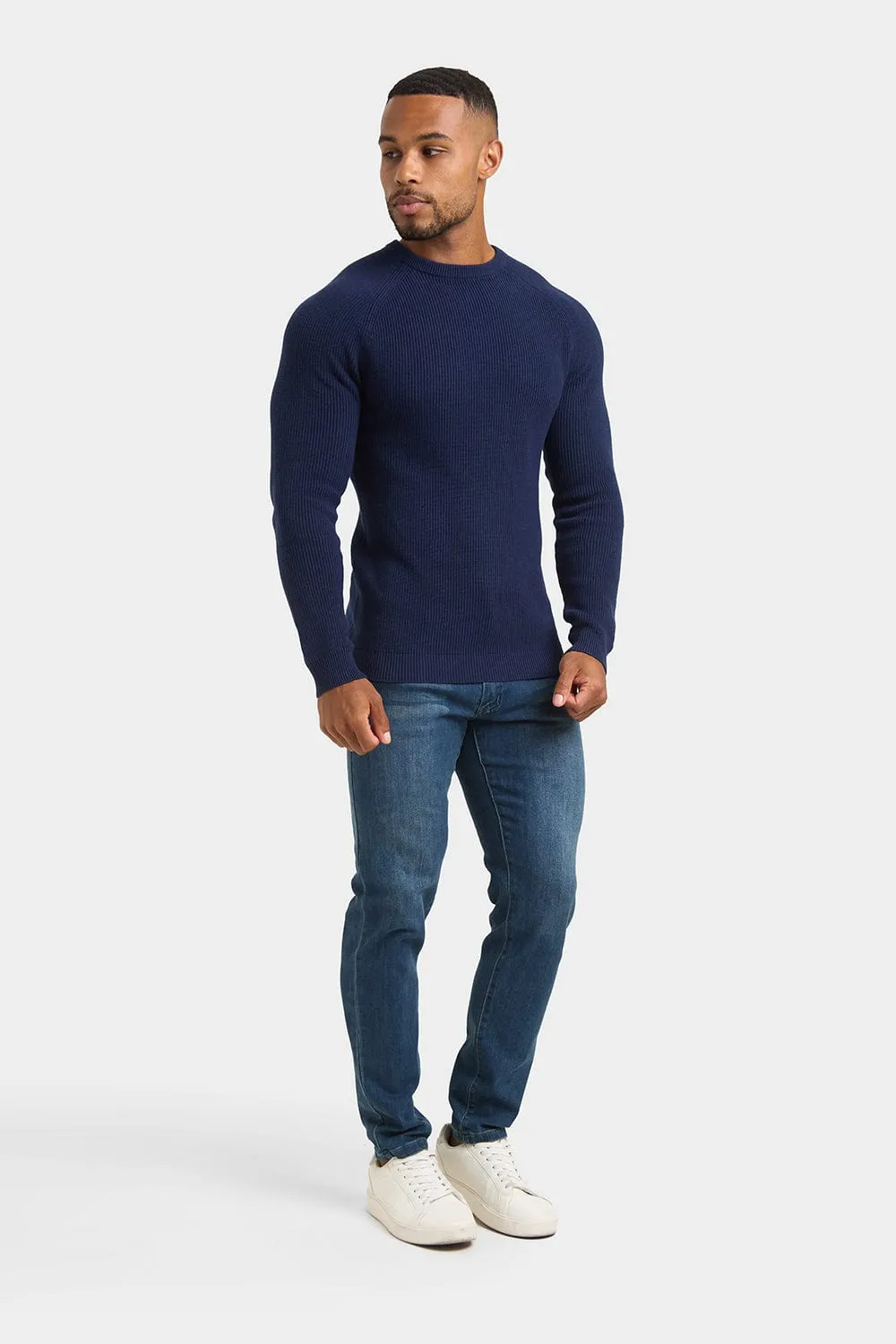 Textured Cotton Crew Neck in Navy