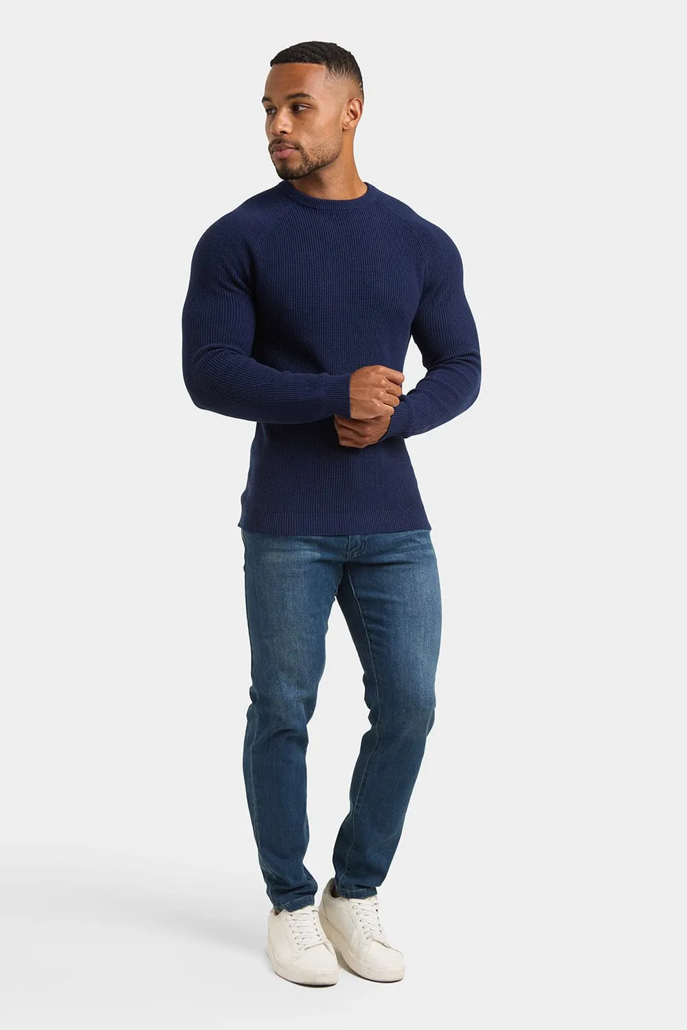 Textured Cotton Crew Neck in Navy