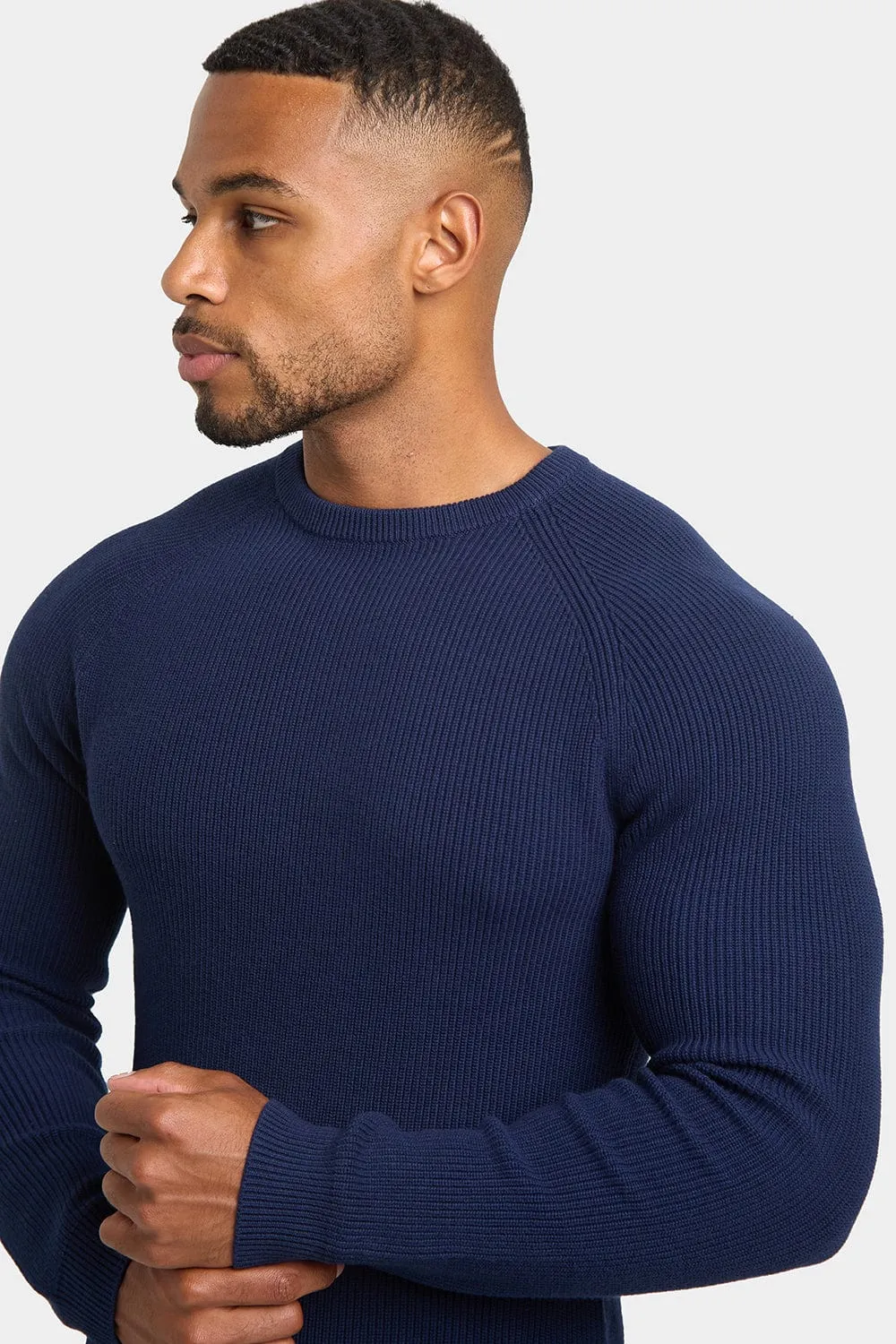 Textured Cotton Crew Neck in Navy