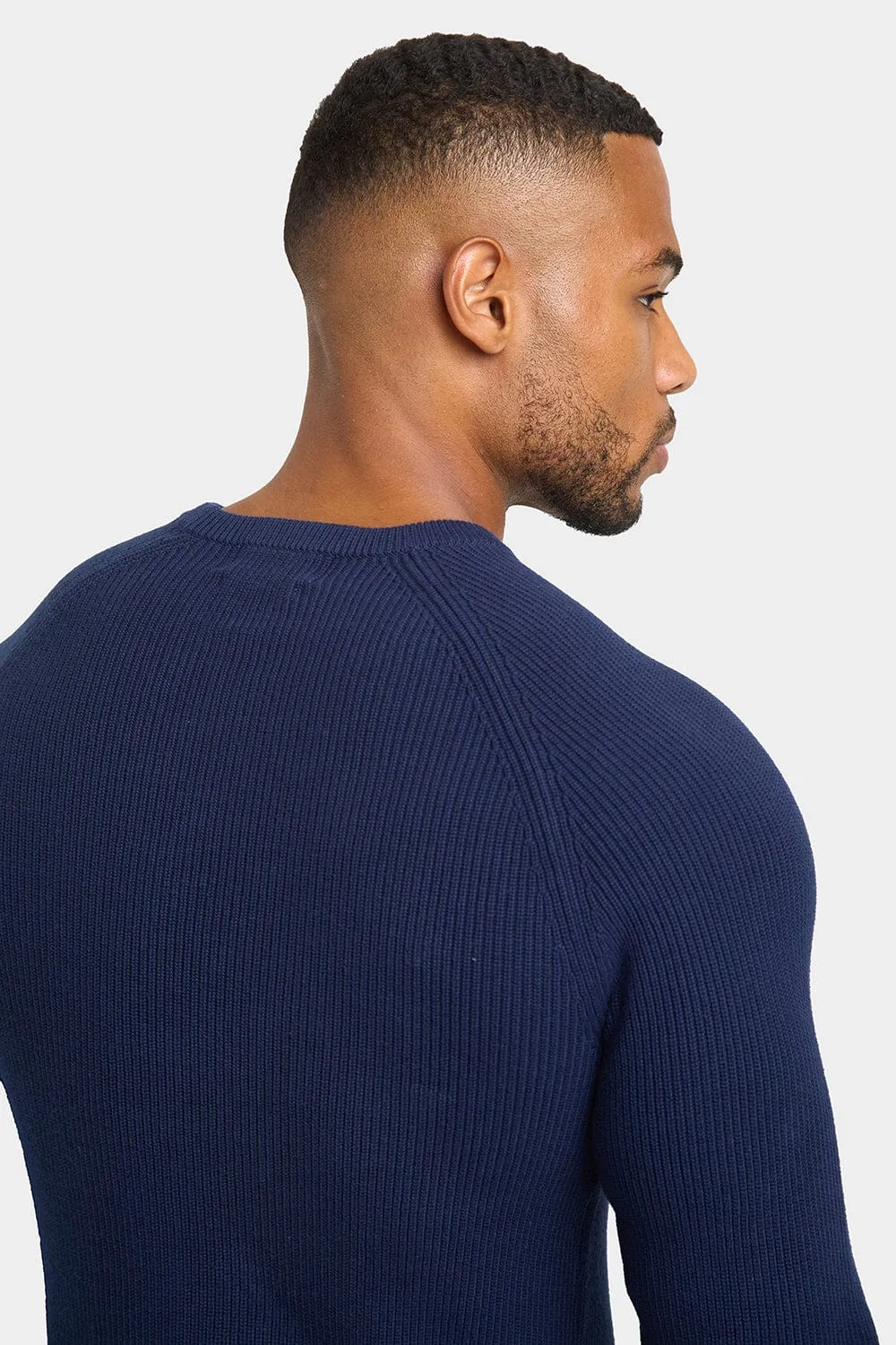 Textured Cotton Crew Neck in Navy