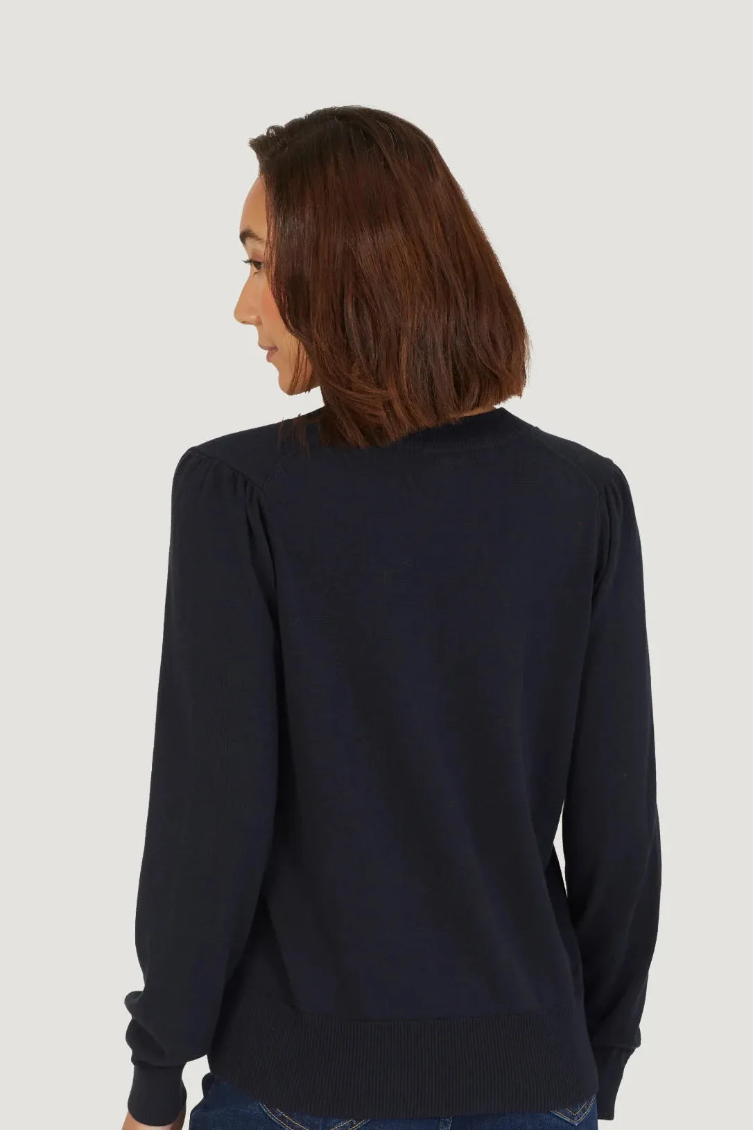 Thought Dotti Organic Cotton V-Neck Cardigan in Navy