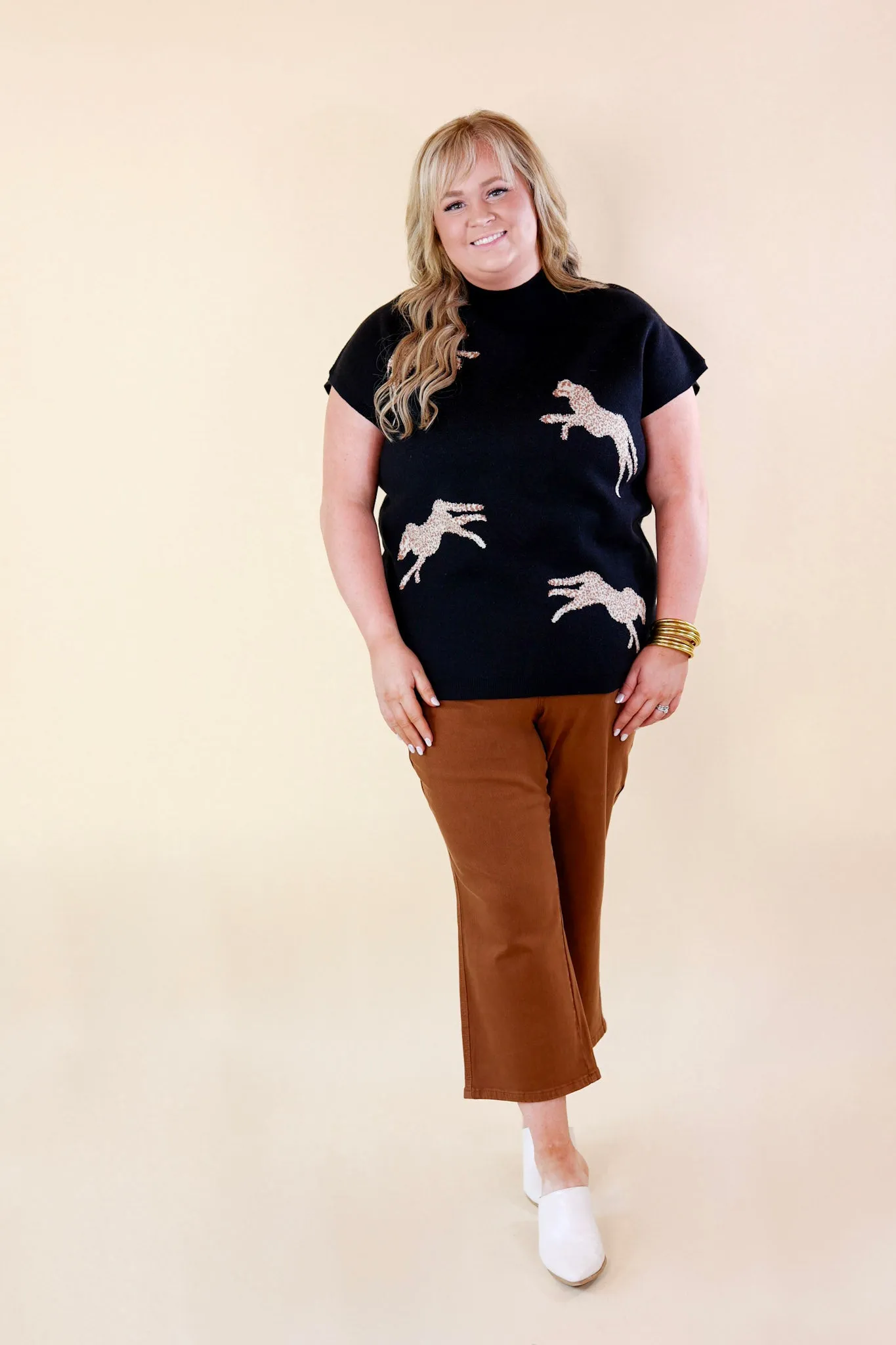 Upscale Charm Cheetah Print Sweater Top in Black